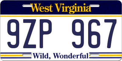WV license plate 9ZP967