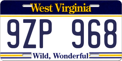 WV license plate 9ZP968