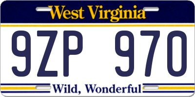 WV license plate 9ZP970