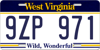 WV license plate 9ZP971