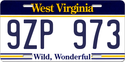 WV license plate 9ZP973