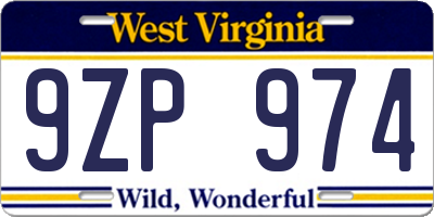 WV license plate 9ZP974