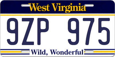 WV license plate 9ZP975