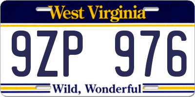 WV license plate 9ZP976