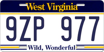 WV license plate 9ZP977