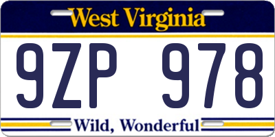 WV license plate 9ZP978