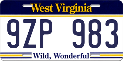 WV license plate 9ZP983