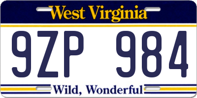 WV license plate 9ZP984