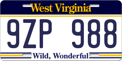 WV license plate 9ZP988