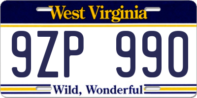 WV license plate 9ZP990