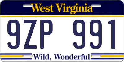 WV license plate 9ZP991