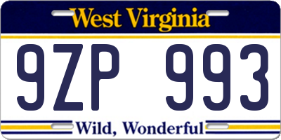 WV license plate 9ZP993