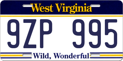 WV license plate 9ZP995