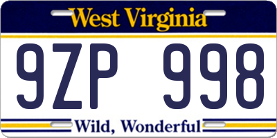 WV license plate 9ZP998