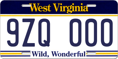 WV license plate 9ZQ000