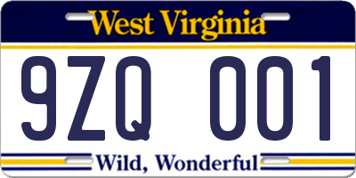 WV license plate 9ZQ001