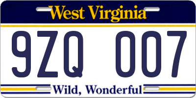 WV license plate 9ZQ007