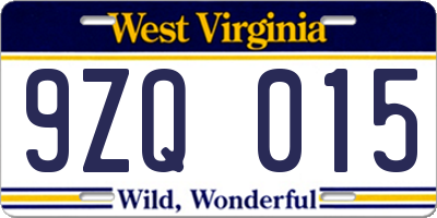 WV license plate 9ZQ015