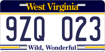 WV license plate 9ZQ023