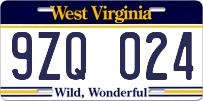 WV license plate 9ZQ024