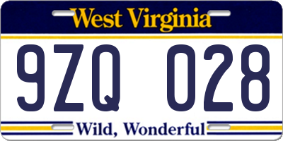 WV license plate 9ZQ028