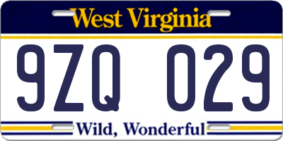 WV license plate 9ZQ029