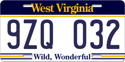 WV license plate 9ZQ032