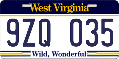 WV license plate 9ZQ035