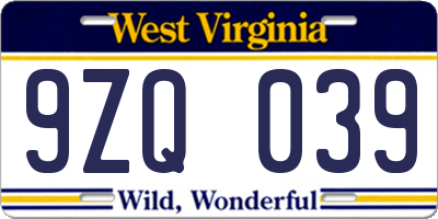 WV license plate 9ZQ039