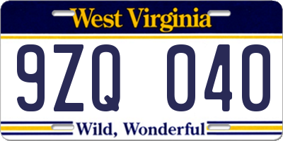 WV license plate 9ZQ040