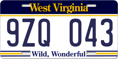 WV license plate 9ZQ043