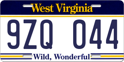 WV license plate 9ZQ044