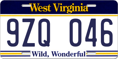WV license plate 9ZQ046