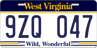 WV license plate 9ZQ047