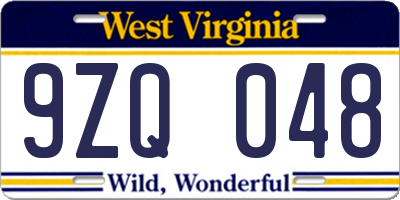 WV license plate 9ZQ048