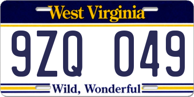 WV license plate 9ZQ049