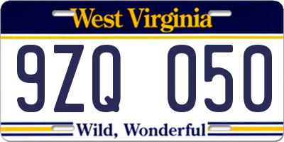 WV license plate 9ZQ050