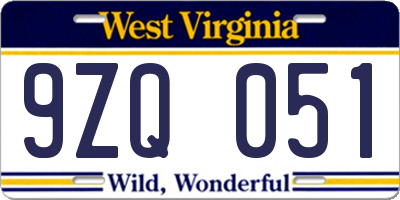 WV license plate 9ZQ051