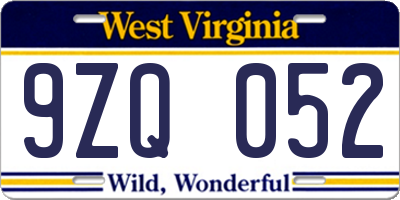 WV license plate 9ZQ052