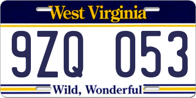 WV license plate 9ZQ053