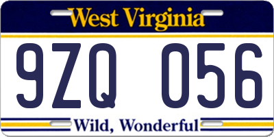 WV license plate 9ZQ056