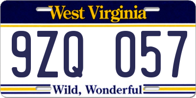 WV license plate 9ZQ057