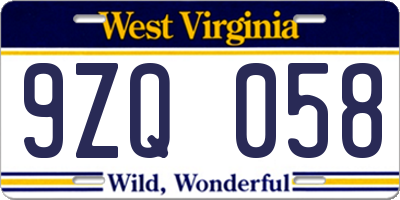 WV license plate 9ZQ058