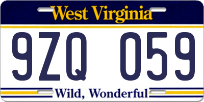 WV license plate 9ZQ059