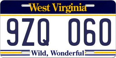 WV license plate 9ZQ060