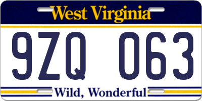 WV license plate 9ZQ063