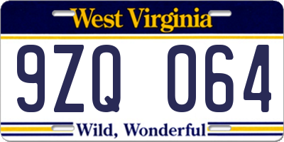 WV license plate 9ZQ064