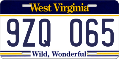WV license plate 9ZQ065