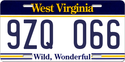 WV license plate 9ZQ066