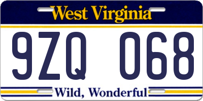 WV license plate 9ZQ068